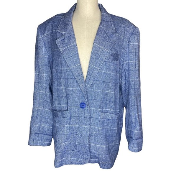 3/$30⭐️𝅺VINTAGE Blue Partially Lined Women’s One Button Blazer - Picture 1 of 8